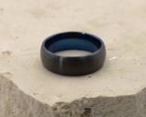 Black Tungsten Ring With Blue Inlay - Curved With Brushed Finish | 8mm