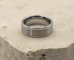 Silver Tungsten Ring With Brushed Silver Middle Stripe - Gloss Edges | 8mm