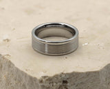 Silver Tungsten Ring With Brushed Silver Middle Stripe - Gloss Edges | 8mm