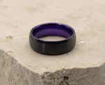 Black Tungsten Ring With Purple Inlay - Bevelled Edges | 8mm