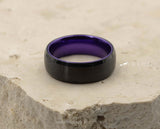 Black Tungsten Ring With Purple Inlay - Bevelled Edges | 8mm