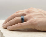 Black Tungsten Ring With Black Inlay - Blue Hammered Stripes | 8mm