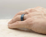 Black Tungsten Ring With Black Inlay - Blue Hammered Stripes | 8mm