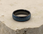 Black Tungsten Ring With Black Inlay - Blue Hammered Stripes | 8mm
