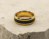 Gold Tungsten Ring With Carbon Fibre Stripe - Bevelled Edges | 8mm