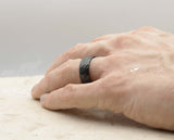 Black Tungsten Ring With Black Inlay - Hammered Finish | 8mm