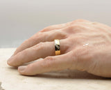 Gold Titanium Ring With Brushed Stripe - With Cubic Zirconias | 6mm
