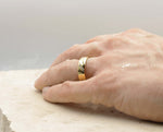 Gold Titanium Ring With Brushed Stripe - With Cubic Zirconias | 6mm