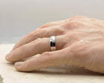 Silver Titanium Ring With Brushed Stripe - With Cubic Zirconias | 6mm