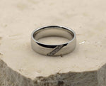Silver Titanium Ring With Brushed Stripe - With Cubic Zirconias | 6mm