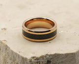 Rose Gold Tungsten Ring With Carbon Fibre - Bevelled Edges | 8mm