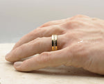 Gold Titanium Ring With Square Edge - With Cubic Zirconias | 6mm