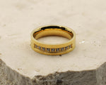 Gold Titanium Ring With Square Edge - With Cubic Zirconias | 6mm