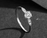 925 Sterling Silver Ring With Silver Inlay -  Circular Raised Zirconia | 1mm