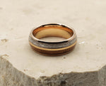 Rose Gold Tungsten Ring With Meteorite and Koa Wood - Gloss Finish | 8mm