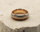 Rose Gold Tungsten Ring With Meteorite and Koa Wood - Gloss Finish | 8mm