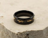 Black Tungsten Ring With Black Inlay - Bevelled With Gold Leaf | 8mm