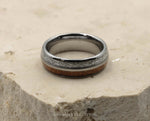 Silver Tungsten Ring With Meteorite and Koa Wood - Gloss Finish | 8mm