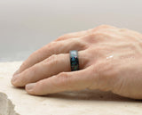 Black Tungsten Ring With Opal - Hammered And Brushed Finish | 8mm