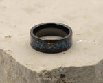 Black Tungsten Ring With Opal - Hammered And Brushed Finish | 8mm