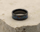 Black Tungsten Ring With Opal - Hammered And Brushed Finish | 8mm