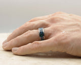 Silver Tungsten Ring With Opal - Hammered And Brushed Finish | 8mm