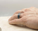 Silver Tungsten Ring With Opal - Hammered And Brushed Finish | 8mm