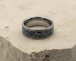Silver Tungsten Ring With Opal - Hammered And Brushed Finish | 8mm