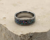 Silver Tungsten Ring With Opal - Hammered And Brushed Finish | 8mm