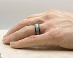 Black Tungsten Ring With Deer Antler - Hammered And Brushed | 8mm
