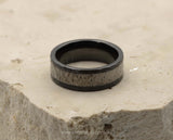 Black Tungsten Ring With Deer Antler - Hammered And Brushed | 8mm