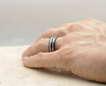 Black Tungsten Ring With Dual Meteorite Stripes - Polished Finish | 8mm