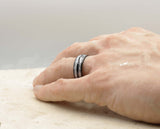 Black Tungsten Ring With Dual Meteorite Stripes - Polished Finish | 8mm