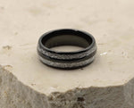 Black Tungsten Ring With Dual Meteorite Stripes - Polished Finish | 8mm