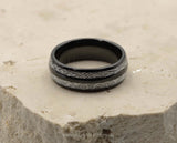 Black Tungsten Ring With Dual Meteorite Stripes - Polished Finish | 8mm