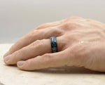 Black Tungsten Ring With Opal - Brushed With Curved Finish | 8mm