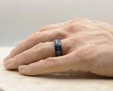Black Tungsten Ring With Opal - Brushed With Curved Finish | 8mm
