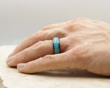 Black Tungsten Ring With Turquoise - Curved Gloss Finish | 8mm