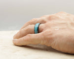 Black Tungsten Ring With Turquoise - Curved Gloss Finish | 8mm