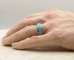 Silver Tungsten Ring With Turquoise - Curved Gloss Finish | 8mm