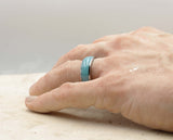 Silver Tungsten Ring With Turquoise - Curved Gloss Finish | 8mm