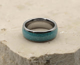 Silver Tungsten Ring With Turquoise - Curved Gloss Finish | 8mm
