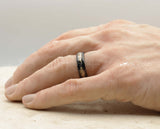 Black Tungsten Ring With Black Inlay - Curved With Gold Leaf | 6mm