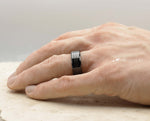 Black Tungsten Ring With Carbon Fibre Stripe - Bevelled Edges | 8mm