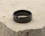 Black Tungsten Ring With Carbon Fibre Stripe - Bevelled Edges | 8mm