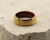 Gold Tungsten Ring With Koa Wood Inlay - Brushed Finish | 8mm