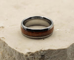 Silver Tungsten Ring With Koa Wood Stripe - Curved With Gloss Finish | 8mm