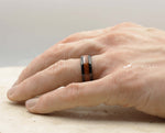 Black Tungsten Ring With Koa Wood Stripe - Curved With Gloss Finish | 8mm