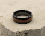 Black Tungsten Ring With Koa Wood Stripe - Curved With Gloss Finish | 8mm