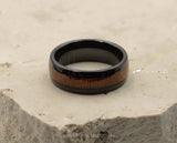 Black Tungsten Ring With Koa Wood Stripe - Curved With Gloss Finish | 8mm